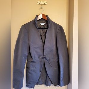 Sarah Pacini. Raw edge brown taffeta tie front blazer